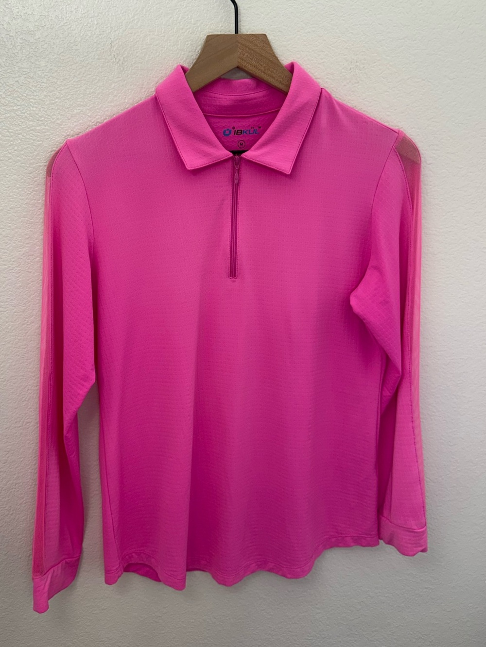 IBKUL Solid Long Sleeve Mock Neck Top Pink Medium